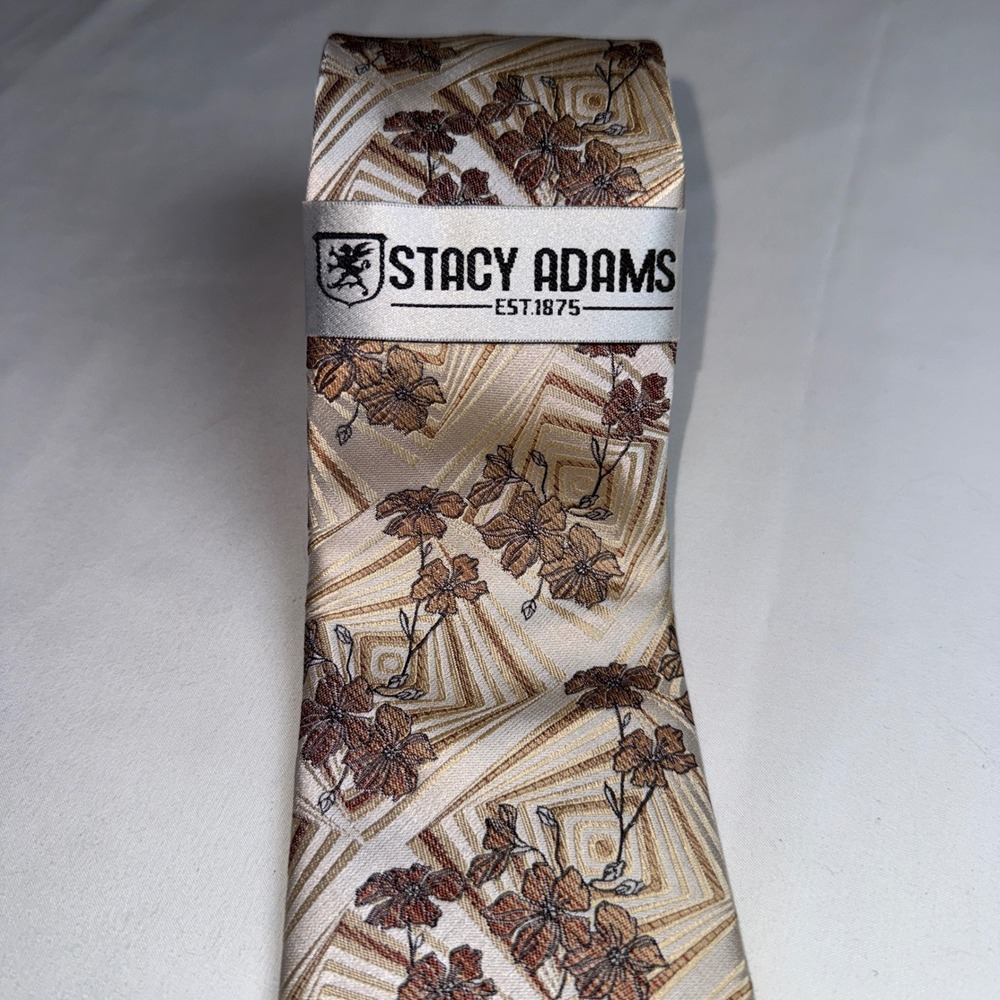 Stacy Adams Tie and Handkerchief Gold Bronze Floral Geometric Microfiber Wedding